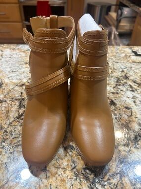 Michael Kors Tan Leather Wrap-Strap Ankle Booties
